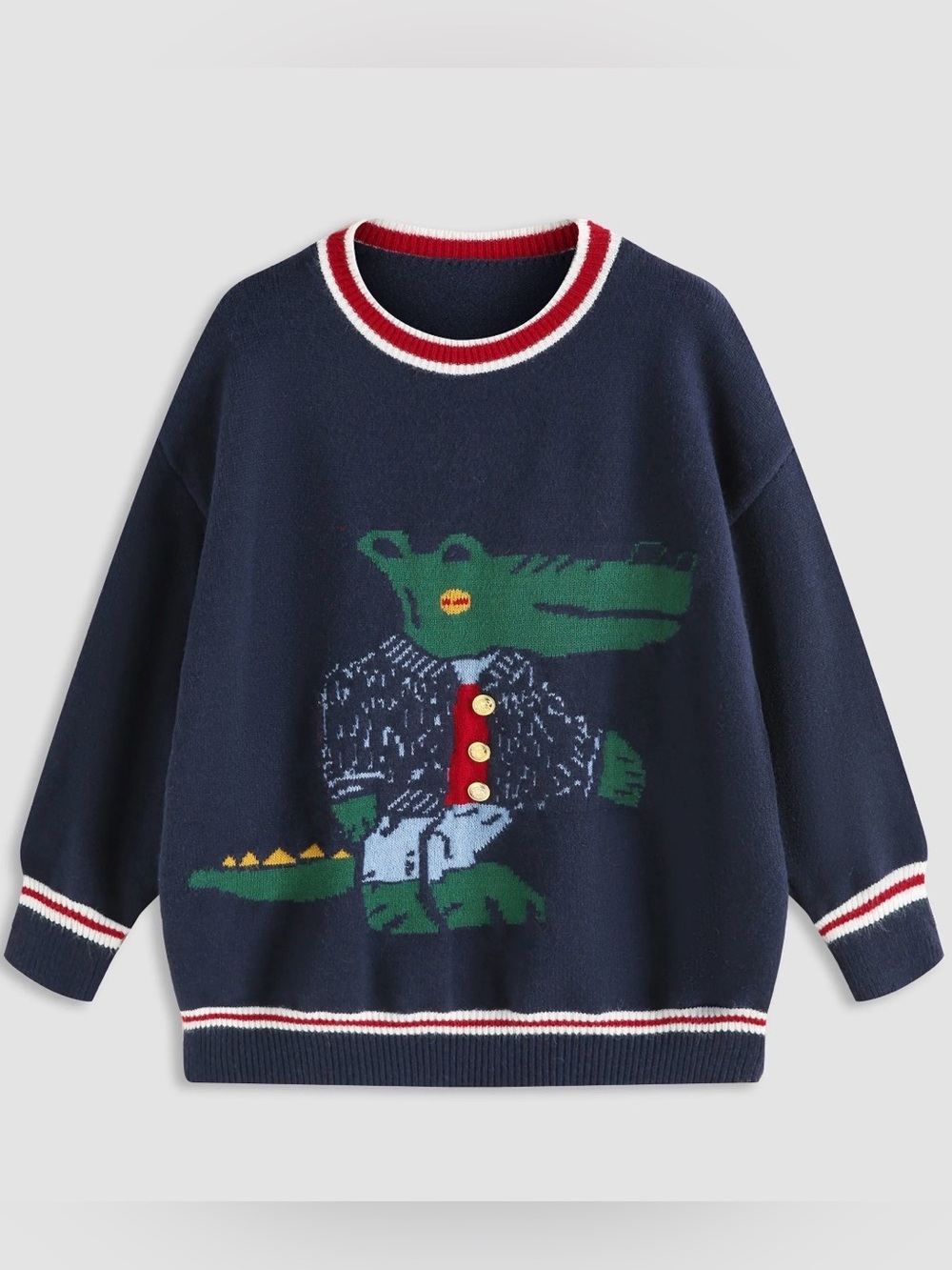 Cider Crocodile Gentleman Pattern Knit Sweater Navy Women’s S